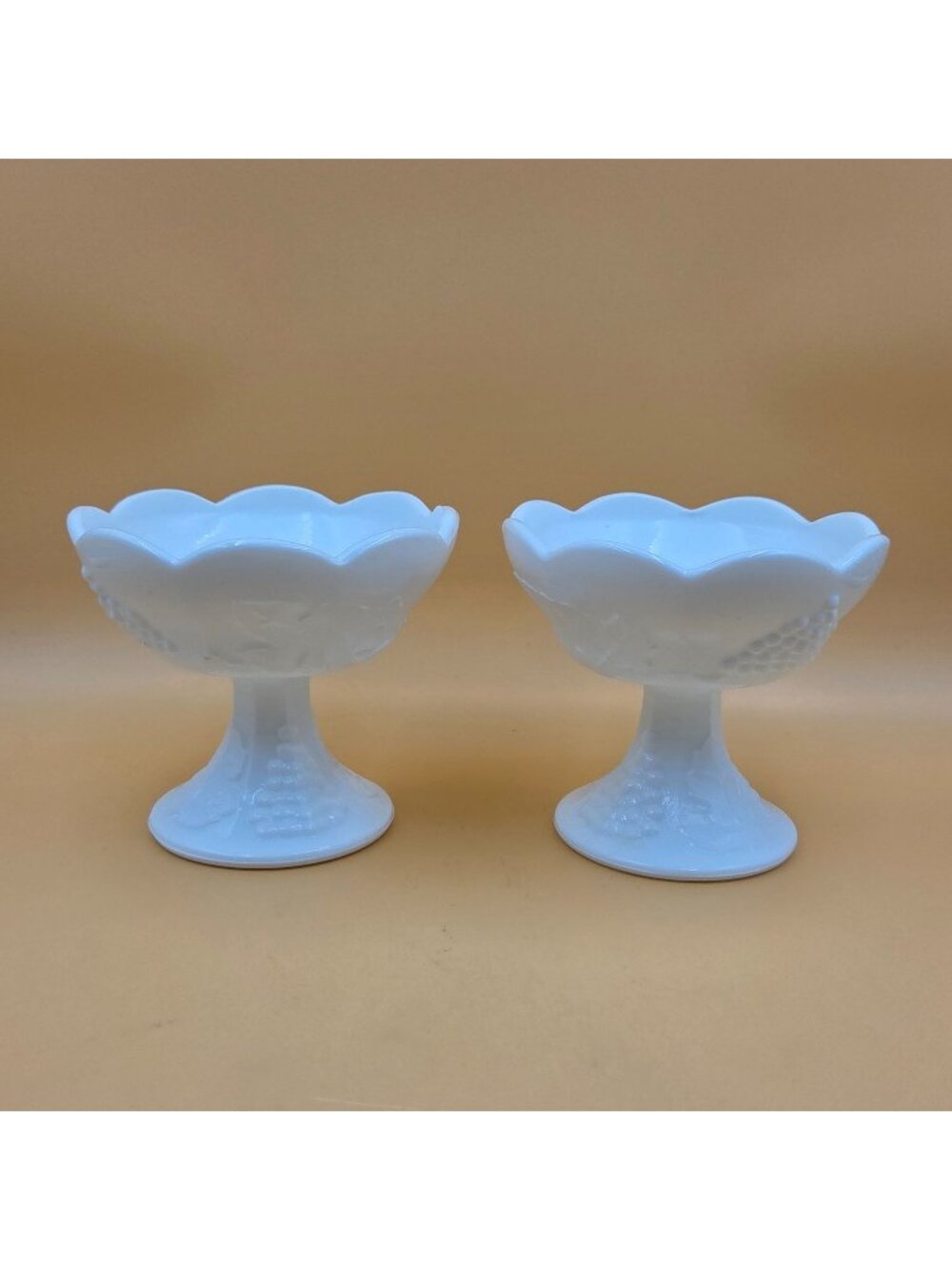 Colony Harvest Milk Glass Grape Leaves Flower Candlesticks Set of 2